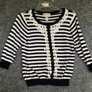 Cathy Daniels Women’s Shirt Size L White Flowers Stripe